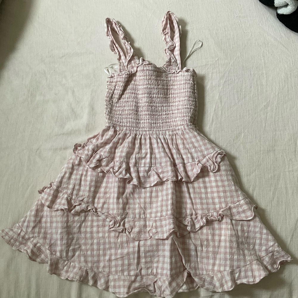 Hazel boutique Pink and White Smocked Tiered Mini Dress